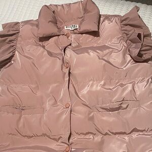 BUCKETLIST Dusty Pink Puffer Vest with Ruffle Sleeves